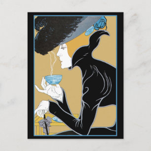 Carte Postale Art Nouveau Lady Drinking Tea