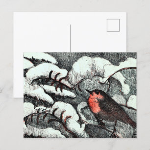 Carte Postale Art nouveau néerlandais Robin Bird en hiver