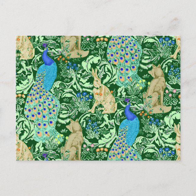 Carte Postale Art Nouveau Peacock Print, Cobalt Blue & Green (Devant)