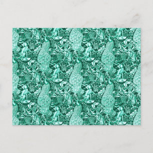 Carte Postale Art Nouveau Peacock Print, Turquoise et Aqua