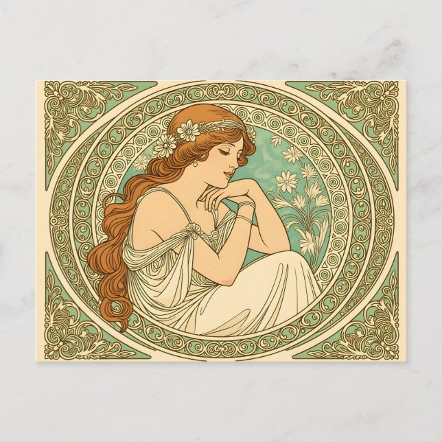 Carte Postale Art nouveau romantic illustration white flowers (Devant)