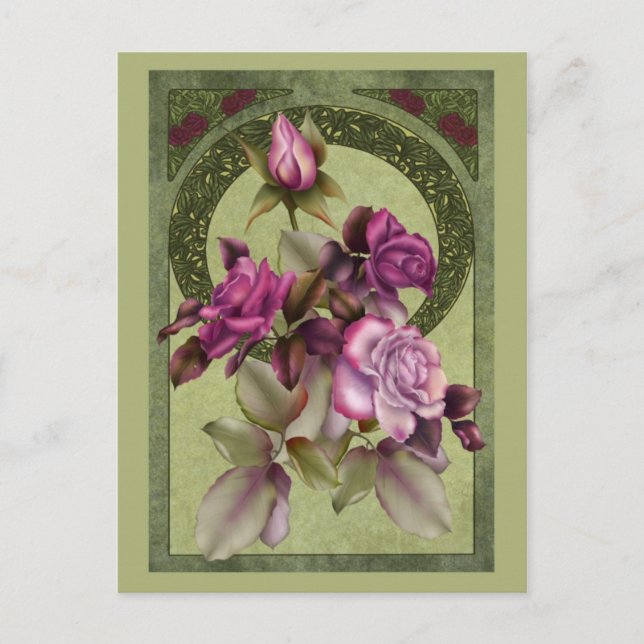 Carte Postale Art nouveau Rose (Devant)