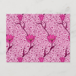Carte Postale Art Nouveau Tulipe Damas, Vin et Fuchsia Rose