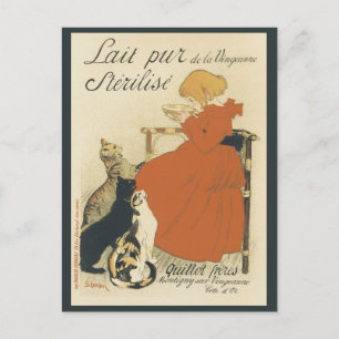 Carte Postale Art Nouveau victorien vintage, Fille avec chats au