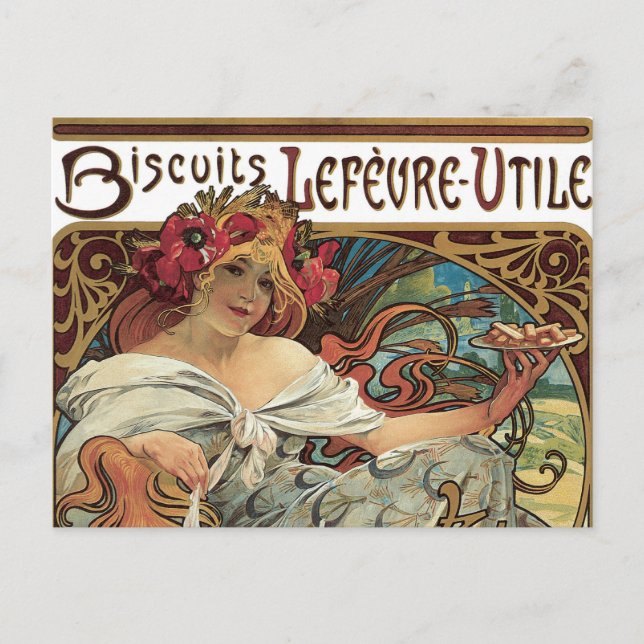 Carte Postale Art Nouveau vintage, Biscuits d'Alphonse Mucha (Devant)