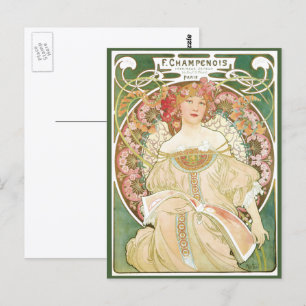 Carte Postale Art Nouveau vintage, Champenois par Alphonse Mucha