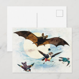 Carte Postale Art Nouveau vintage chauve-souris et oiseaux habil