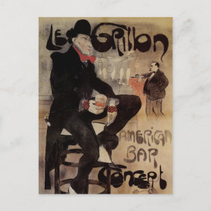 Carte Postale Art Nouveau vintage Le Grillon, Bière Boire Homme