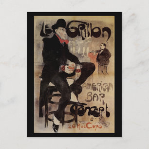 Carte Postale Art Nouveau vintage Le Grillon, Bière Boire Homme