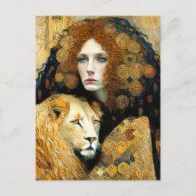 Art Nouveau Woman With Leon Inspired By Klimt