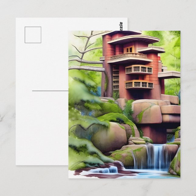 Carte Postale Art numérique de la maison d'arbre architectural (Devant / Derrière)