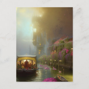 Carte Postale Art numérique du canal pittoresque à fleur