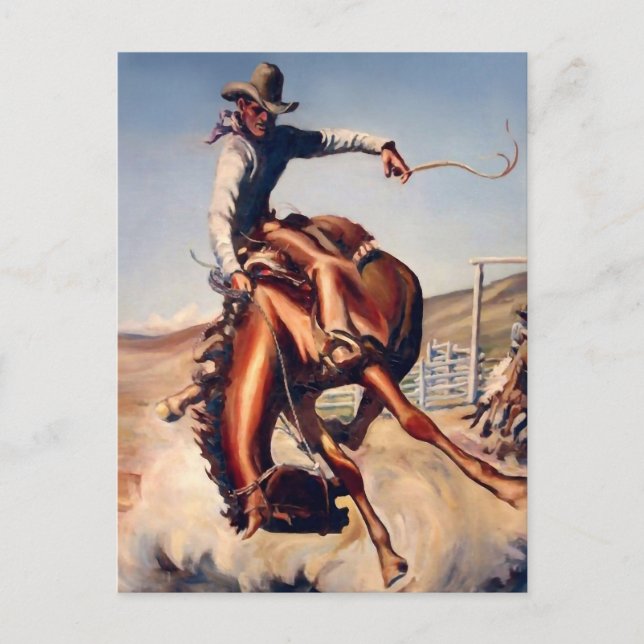 Carte Postale Art occidental "Bucking Bronco" par Will James (Devant)