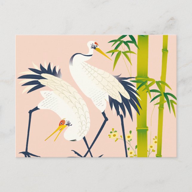 Carte Postale art of beautiful cranes in the bamboo thicket (Devant)