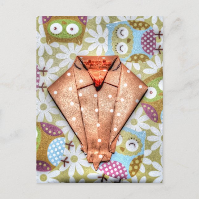 CARTE POSTALE ART PAPIER JAPONAIS ORIGAMI OWL (Devant)