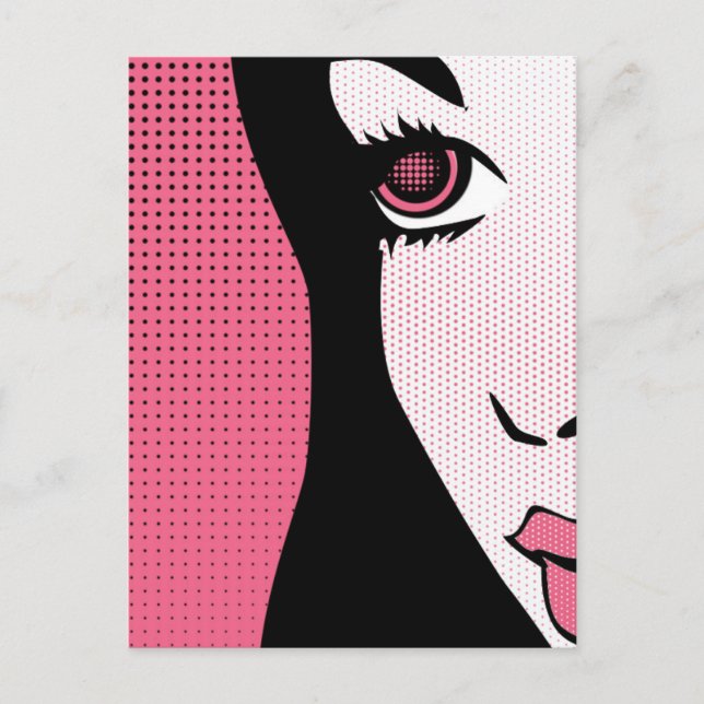Carte Postale Art Pop Moderne de Bande Dessinée du Visage de Fem (Devant)