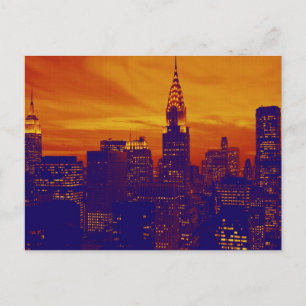 Carte Postale Art pop orange bleu New York City