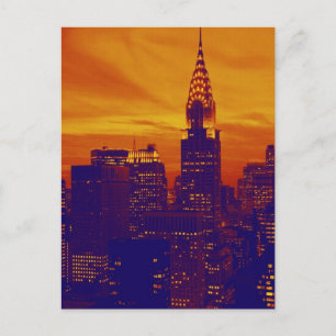 Carte Postale Art pop orange bleu New York City