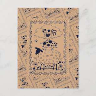 Carte Postale ART POPULAIRE FARM ANIMAUX MOUTON PORC COQ Primiti