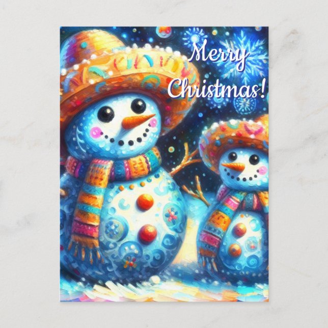 Carte Postale Art populaire mexicain Snowmen Snowman Snow People (Devant)