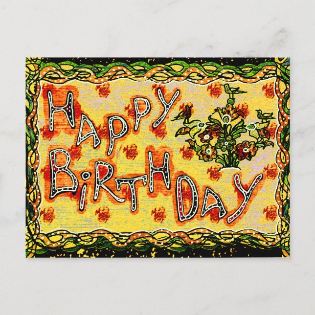 Carte Postale Art populaire russe Joyeux anniversaire (Devant)
