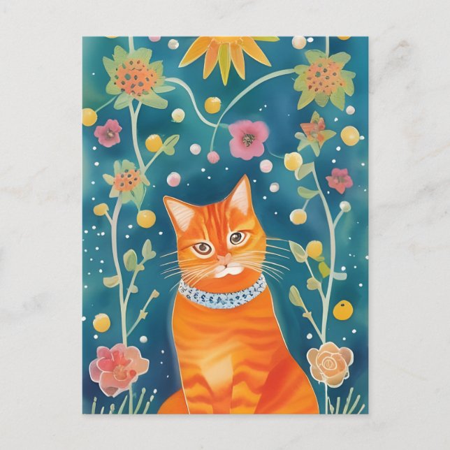 Carte Postale Art populaire Whimsical Tabby Cat (Devant)