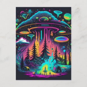 Carte Postale Art psychédélique de fantaisie OVNI