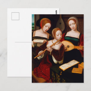 Carte Postale Art Renaissance Vintage Trois Musiciennes Féminine