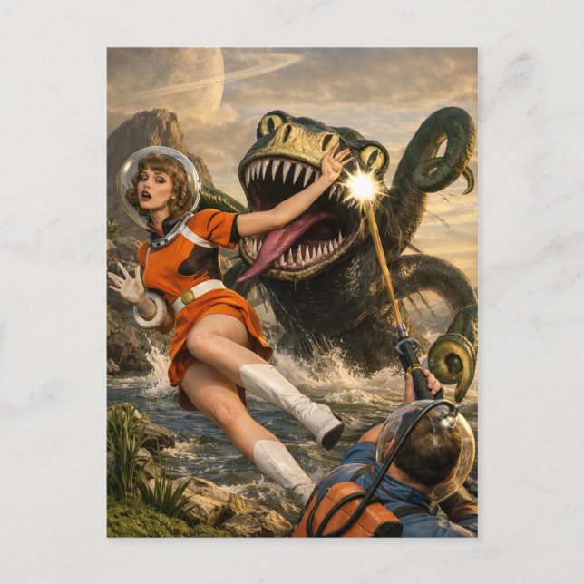 Carte Postale Art Rétro Fantastique Monstre Spatial Sci-Fi (Devant)
