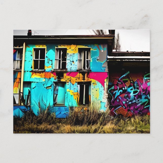 Carte Postale Art urbain Bâtiment abandonné Graffiti   (Devant)