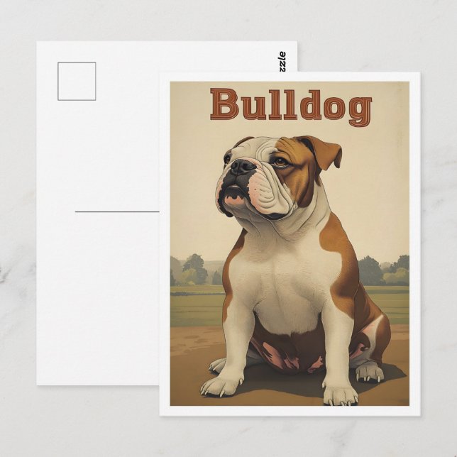 Carte Postale Art Vintage Bulldog (Devant / Derrière)