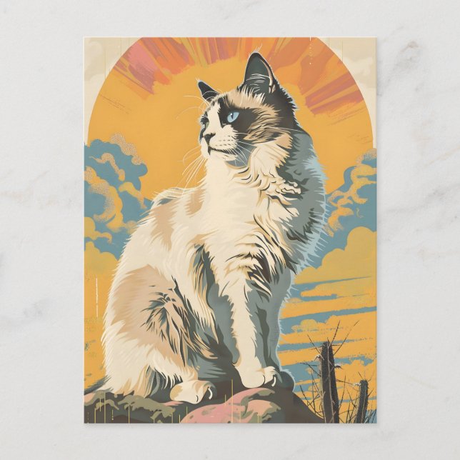 Carte Postale Art Vintage Chat Ragdoll (Devant)