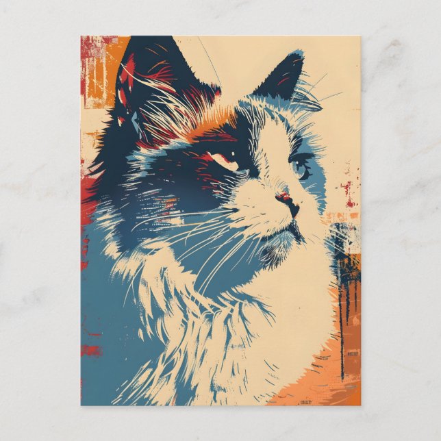 Carte Postale Art Vintage Chat Ragdoll (Devant)