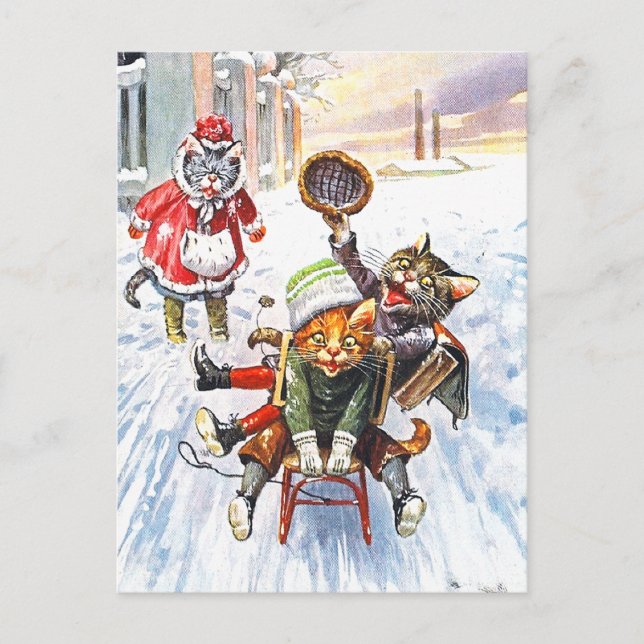 Carte Postale Arthur Thiele - Chats Aller Dormir Sur La Neige (Devant)