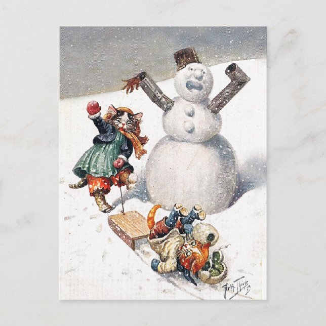 Carte Postale Arthur Thiele Chats Jouer dans la neige (Devant)