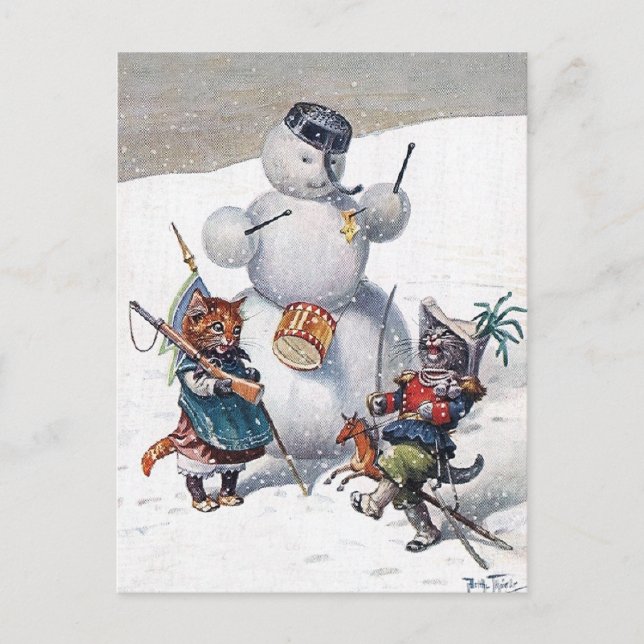 Carte Postale Arthur Thiele - Kittens et le Snowman (Devant)