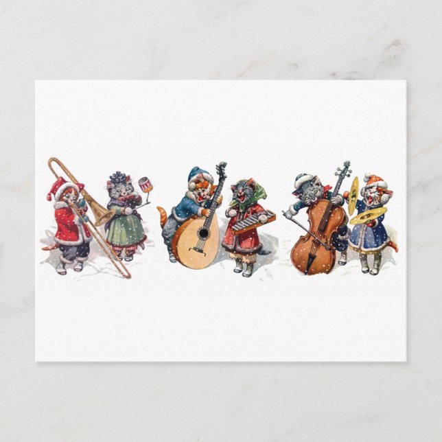 Carte Postale Arthur Thiele - Orchestre de chats dans la neige (Devant)