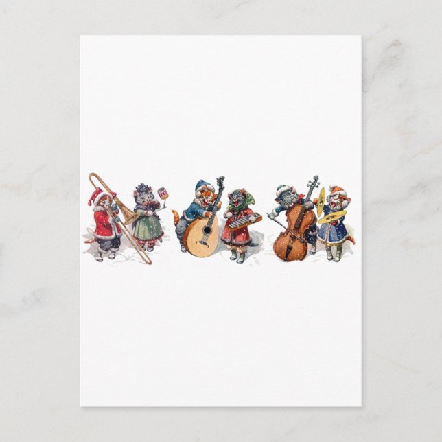 Carte Postale Arthur Thiele - Orchestre de chats dans la neige (Devant)