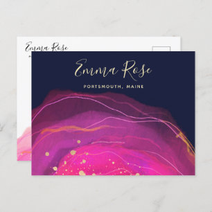 Carte Postale Artisan rose marine aquarelle Gold Splatter