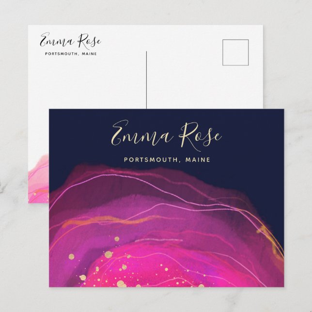 Carte Postale Artisan rose marine aquarelle Gold Splatter (Devant / Derrière)