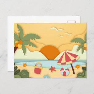 Carte Postale Artisanat en papier été à la plage
