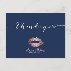 Carte Postale Artiste de Maquillage Lèvres Rose Gold Bleu Marine