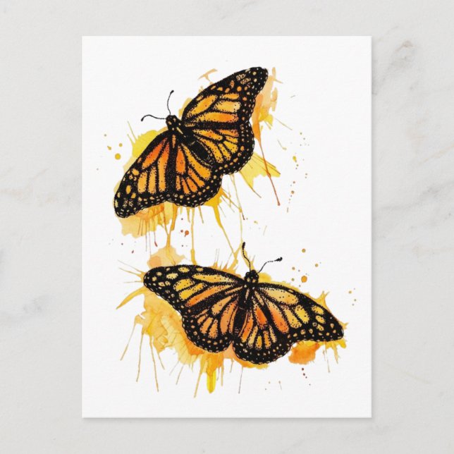 Carte Postale Artistic Watercolor Monarch Butterfly Nature Art (Devant)