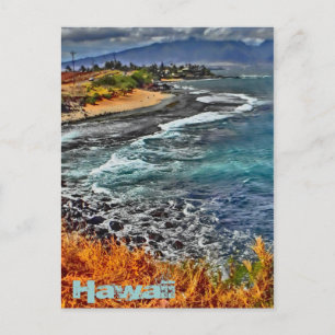 Carte postale artistique du littoral d'Hawaii