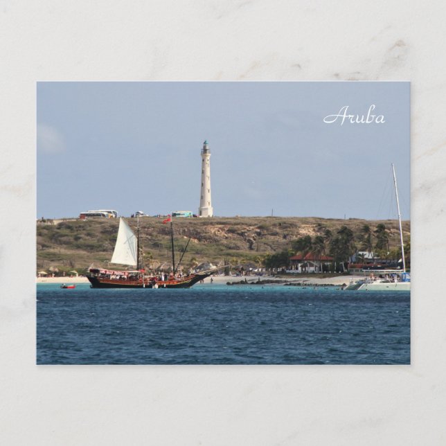 Carte Postale Aruba, Phare, Voilier, Photographie (Devant)