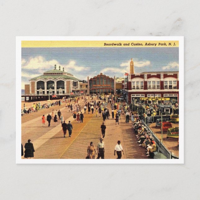 Carte Postale Asbury Park NJ Boardwalk and Casino 1940 (Devant)