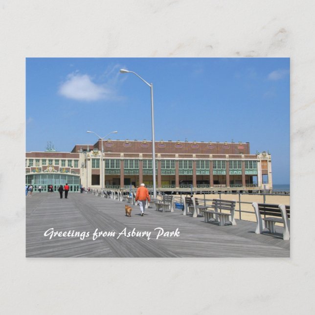 Carte Postale Asbury Park NJ Boardwalk - Homme chien de promenad (Devant)