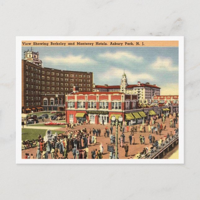 Carte Postale Asbury Park NJ Boardwalk, Hôtels 1951 Retro (Devant)