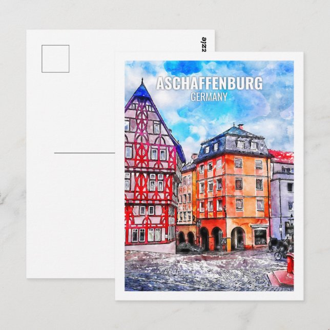 Carte Postale Aschaffenburg Allemagne Voyage Aquarelle Sketch (Devant / Derrière)