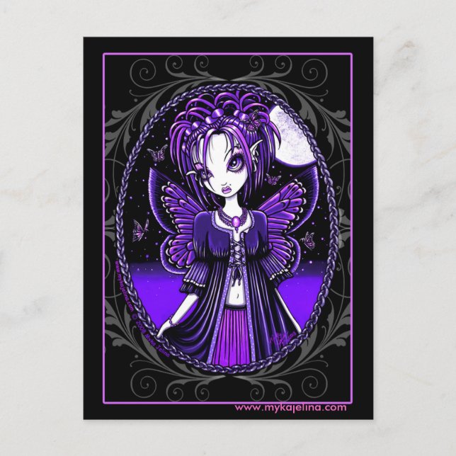 Carte postale "Ashly" Purple Papillon Lune Fée (Devant)